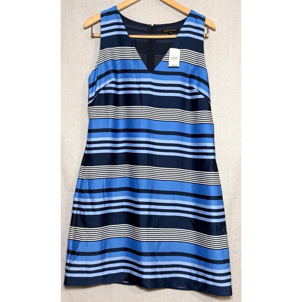 Banana Republic Sleeveless Stripe Shift‎ Dress Sz 10 Preppy Career Cocktail Blue